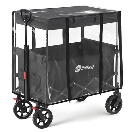 Sekey XXL Handcart Foldable Children's S4018 150L 150 kg Hand Trolley with Roof | Transport trolley with sun protection, folding handcart with off-road tyres with brake for excursions, beach, camping, black