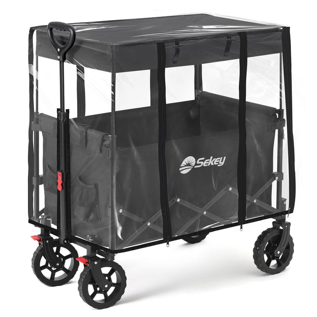 Sekey XXL Handcart Foldable Children's S4018 150L 150 kg Hand Trolley with Roof | Transport trolley with sun protection, folding handcart with off-road tyres with brake for excursions, beach, camping, black
