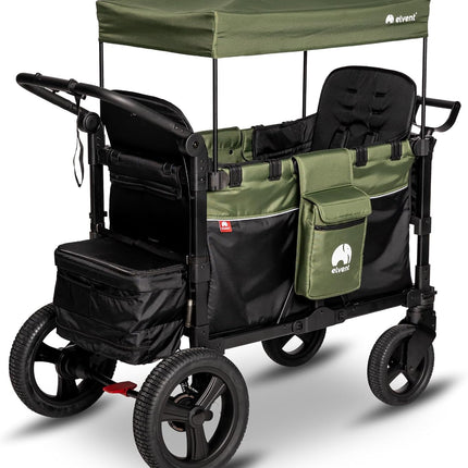 elvent® FlexProfessional 2 Handcarts, TÜV-Certified, Foldable Hand Trolley with Roof, 5-Point Harness, Parking Brake, 100 kg, Nursery & Day Care (Green)