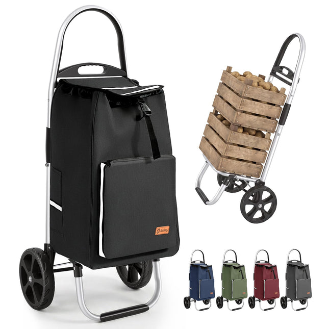 Sekey Foldable Shopping Trolley, XXL Shopping Bag with Cooling Compartment, Large Wheels, Aluminium Frame, Foldable Shopping Trolley for Shopping, Camping, Picnic and Everyday Life, Grey