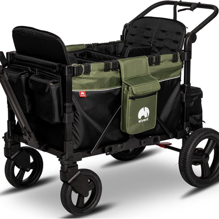 elvent® FlexProfessional 4 Handcart 4-Seater TÜV-Certified I Folding Hand Trolley with Roof, 5-Point Harness, Parking Brake, 100 kg | Nursery & Day Care (Green)