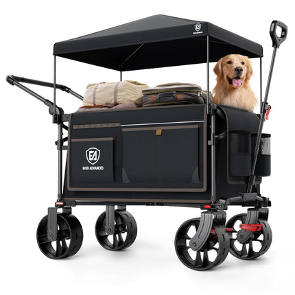 EVER ADVANCED XXL Handcart Foldable 225 L up to 150 kg with Brake Roof Hand Trolley Push & Pull Foldable Beach Trolley 20 x 8 cm Wide Wheels Folding Trolley for Camping Beach Shopping Animal Brown
