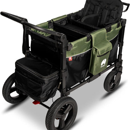 elvent® FlexProfessional 4 Handcart 4-Seater TÜV-Certified I Folding Hand Trolley with Roof, 5-Point Harness, Parking Brake, 100 kg | Nursery & Day Care (Green)