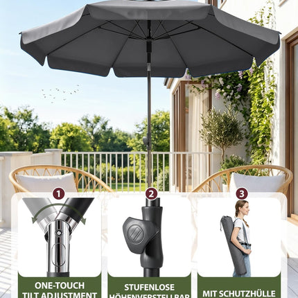 Sunula Balcony Parasol 180 cm with Protective Cover, Garden Umbrella with Bendable & Height-Adjustable, UPF 50+ UV Protection, Water-Repellent, for Balcony, Garden, Beach, Patio