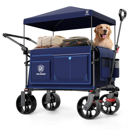 EVER ADVANCED XXL Handcart Foldable 225 L up to 150 kg with Brake Roof Hand Trolley Push & Pull Foldable Beach Trolley 20 x 8 cm Wide Wheels Folding Trolley for Camping Beach Shopping Animal Brown