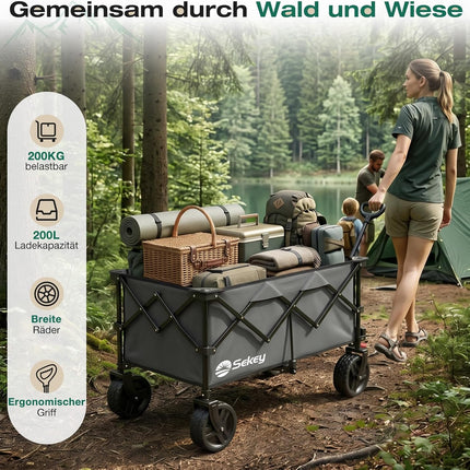 Sekey XXL Plus 4011 Handcart Foldable 200 L 200 kg All-Terrain Tyres | Folding handcart extra wide wheels with brake hand cart, patented 4-way instant assembly transport trolley, anthracite