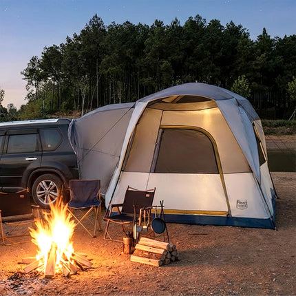TIMBER RIDGE 5 Person UV Tent with Film Screen Weather Resistant Portable for Car, SUV, Van, Camping, Includes Rain Cover and Storage Bag, 3M W x 20cm L x 18cm H | 2000 mm Wasserdicht Camping Zelt SUV für Wohnwagen Familie Reise 305cmx245cm
