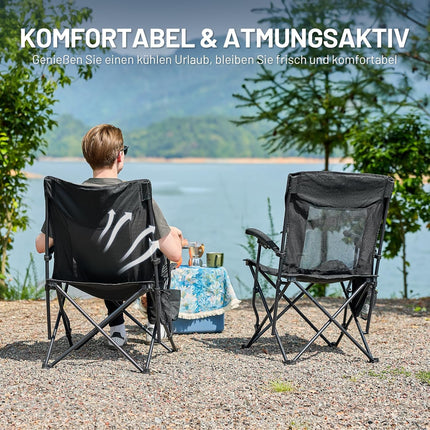 TIMBER RIDGE Camping Chair Foldable Lightweight Folding Chair 150 kg Load Capacity with Mesh Back Outdoor Comfortable Portable Beach Chair Fishing Chair for Festival, Fishing, Garden, Picnic, Balcony