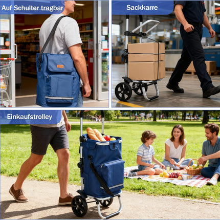 Sekey XXL Shopping Trolley - Foldable Compact Trolley Made of Lightweight Aluminium with Height-Adjustable Handle, Ideal for Shopping, Deliveries & Outdoor Activities, Blue