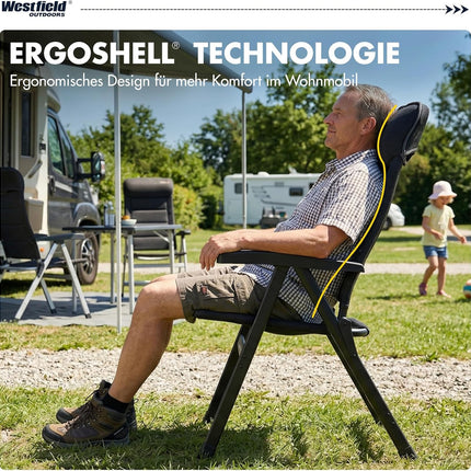 Westfield Outdoors Royal Camping Chair, 7-Way Adjustable Backrest with 3D Mesh, Headrest, Maximum Load 150 kg, Lightweight Metal, Garden Chair for Camping, Garden, Caravan, Anthracite Grey