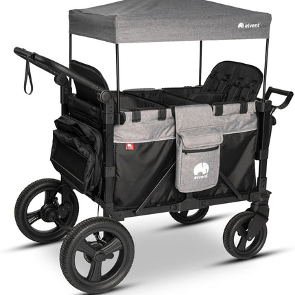elvent® FlexProfessional 4 Handcart 4-Seater TÜV-Certified I Folding Hand Trolley with Roof, 5-Point Harness, Parking Brake, 100 kg | Nursery & Day Care (Grey)