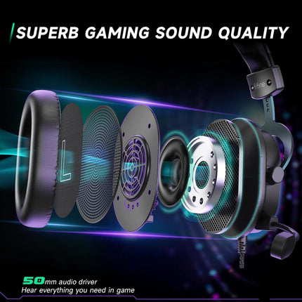 FIFINE Gaming Headset with Microphone, Over Ear Headphones with Cable, USB Headset for PC PS4 PS5 Xbox Switch, RGB Headphone with 7.1 Surround Sound and Ear Pads