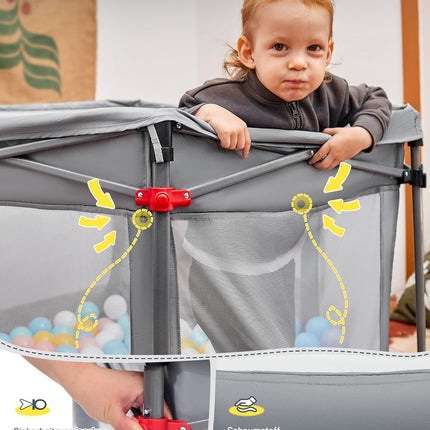 EVER ADVANCED Playpen Baby Foldable with Mattress Playpen Baby with Parasol, Safe Travel Run for Toddlers Indoor and Outdoor Use, Staibiler Children's Playpen 6 Square Playpen