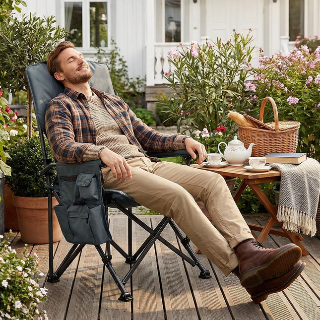TIMBER RIDGE Folding Camping Chair with 4 cm Padding and 62 cm Wide Seat | Extra sturdy folding chair up to 230 kg, 62 cm seat width, 68 cm backrest with cool bag and drink holder