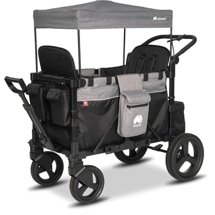 elvent® FlexProfessional 2 Handcarts, TÜV-Certified, Foldable Hand Trolley with Roof, 5-Point Harness, Parking Brake, 100 kg, Nursery & Day Care (Grey)