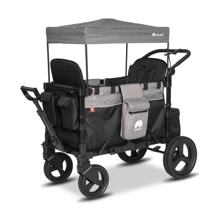 elvent® FlexProfessional 2 Handcarts, TÜV-Certified, Foldable Hand Trolley with Roof, 5-Point Harness, Parking Brake, 100 kg, Nursery & Day Care (Black)