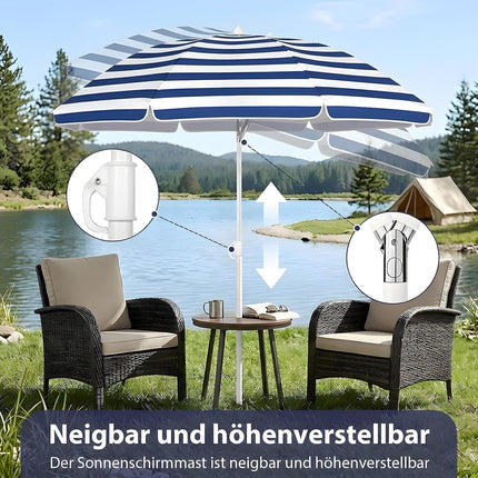 Sunula Parasol with Protective Cover, Tilting & Height Adjustable, 160/180 cm Selectable, UV Protection UPF 50+, GRS Recycled Cover, Ideal for Beach, Patio & Garden
