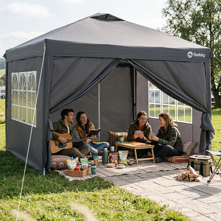 Sekey Pop Up Gazebo Waterproof Stable Winterproof with Side Walls, Folding Gazebo 3 x 3 m, Camping Gazebo Foldable Party Tent with Ventilation, Designer Series 3 x 3 (Grey, 3 x 3 with Side Walls)