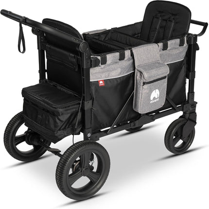 elvent® FlexProfessional 2 Handcarts, TÜV-Certified, Foldable Hand Trolley with Roof, 5-Point Harness, Parking Brake, 100 kg, Nursery & Day Care (Grey)