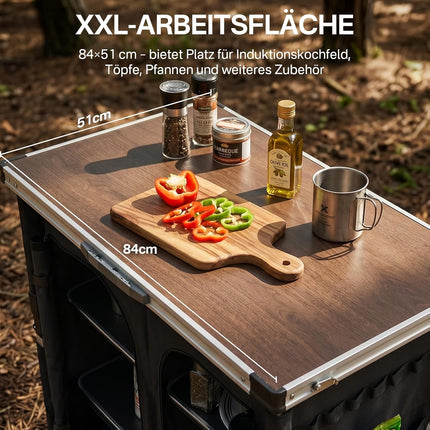 EVER ADVANCED XXL Campingküche Outdoor Faltbar mit Windschutz Campingschrank Klappbar Vorzelt mit Aluminiumgestell & Tragetasche Camping Regal Campingmöbel Küchenbox