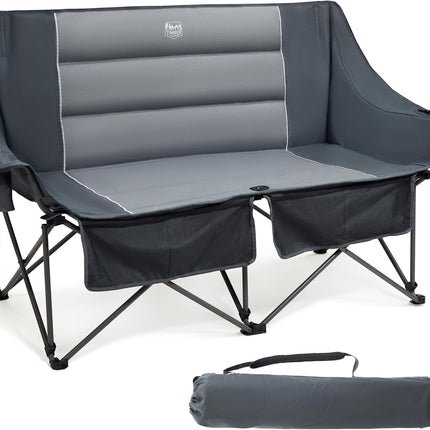 TIMBER RIDGE Folding Camping Chair for 2 People 320 kg Load Capacity Folding Sofa | Folding Chair XXL 2 Seater Camping Sofa with Drink Holders and Side Pocket High Back Chair for Outdoor Camping Balcony Garden