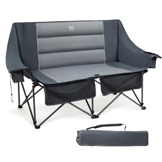 TIMBER RIDGE Folding Camping Chair for 2 People 320 kg Load Capacity Folding Sofa | Folding Chair XXL 2 Seater Camping Sofa with Drink Holders and Side Pocket High Back Chair for Outdoor Camping Balcony Garden