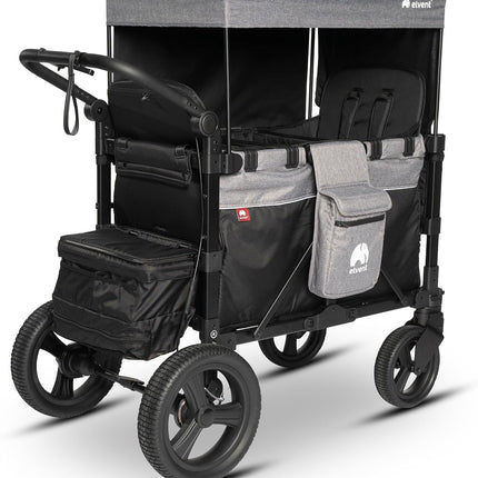 elvent® FlexProfessional 2 Handcarts, TÜV-Certified, Foldable Hand Trolley with Roof, 5-Point Harness, Parking Brake, 100 kg, Nursery & Day Care (Grey)