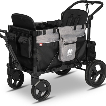 elvent® FlexProfessional 2 Handcarts, TÜV-Certified, Foldable Hand Trolley with Roof, 5-Point Harness, Parking Brake, 100 kg, Nursery & Day Care (Grey)