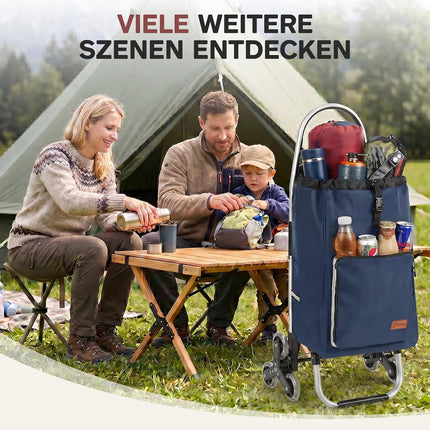 Sekey Shopping Trolley Stair Climber Foldable XXL Shopping Bag with Cooling Compartment, Lightweight Aluminium Frame, 3+3 Wheels for Stairs, Foldable Shopping Trolley Suitable for Seniors Stairs in