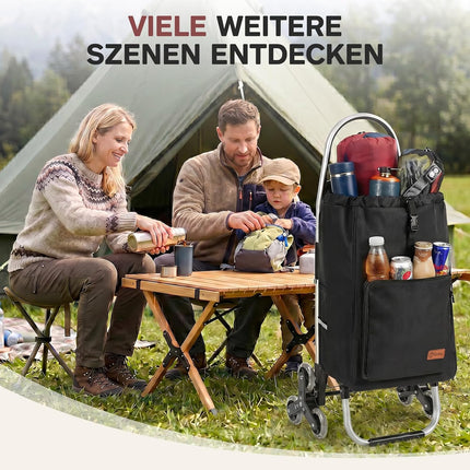 Sekey Shopping Trolley Stair Climber Foldable XXL Shopping Bag with Cooling Compartment, Aluminium Frame, 3 + 3 Wheels, Foldable Shopping Trolley, Shopping Trolley for Stairs and Everyday Life, Black