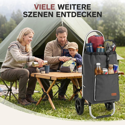 Sekey Foldable Shopping Trolley, XXL Shopping Bag with Cooling Compartment, Large Wheels, Aluminium Frame, Foldable Shopping Trolley for Shopping, Camping, Picnic and Everyday Life, Grey