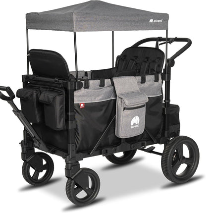 elvent® FlexProfessional 4 Handcart 4-Seater TÜV-Certified I Folding Hand Trolley with Roof, 5-Point Harness, Parking Brake, 100 kg | Nursery & Day Care (Grey)