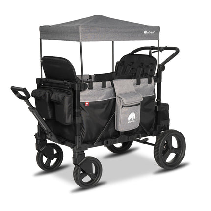 elvent® FlexProfessional 4 Handcart 4-Seater TÜV-Certified I Folding Hand Trolley with Roof, 5-Point Harness, Parking Brake, 100 kg | Nursery & Day Care (Grey)