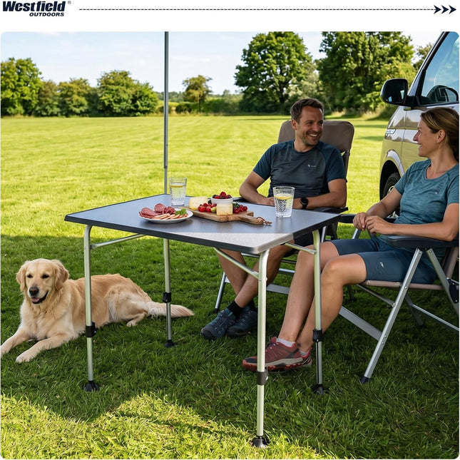 Westfield Outdoors Viper 80 Camping Table, Height Adjustable Garden Table, 80 x 60 cm Table Top for 2-4 People, Durable and Easy to Clean, Foldable, for Camping, Garden and Caravan