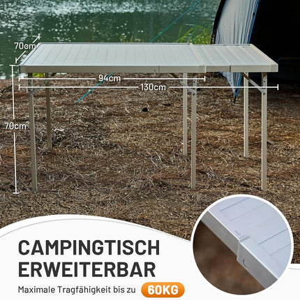 Timber Ridge Folding Camping Table Garden Table Extendable for 4-6 People | 94/130x70 cm Aluminium Klapptisch Höhenverstellbar Camping Falttisch mit Tragetasche für Picknick Camping Garten Outdoor