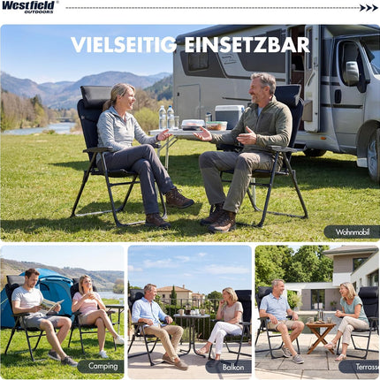 Westfield Outdoors Zenith Ergofit, Foldable Camping Chair, 5-Way Adjustable Backrest, Garden Chair up to 140 kg Load Capacity, Breathable, Adjustable Headrest, for Garden, Camping, Smoke Grey