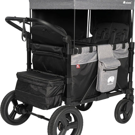 elvent® FlexProfessional 4 Handcart 4-Seater TÜV-Certified I Folding Hand Trolley with Roof, 5-Point Harness, Parking Brake, 100 kg | Nursery & Day Care (Grey)