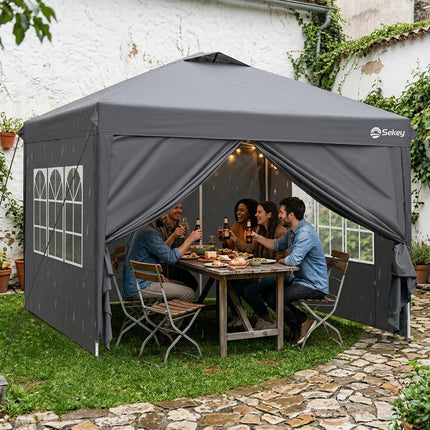 Sekey Pop Up Gazebo Waterproof Stable Winterproof with Side Walls, Folding Gazebo 3 x 3 m, Camping Gazebo Foldable Party Tent with Ventilation, Designer Series 3 x 3 (Grey, 3 x 3 with Side Walls)