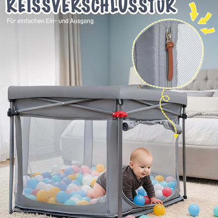EVER ADVANCED Playpen Baby Foldable with Mattress Playpen Baby with Parasol, Safe Travel Run for Toddlers Indoor and Outdoor Use, Staibiler Children's Playpen 6 Square Playpen