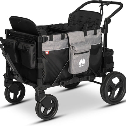 elvent® FlexProfessional 4 Handcart 4-Seater TÜV-Certified I Folding Hand Trolley with Roof, 5-Point Harness, Parking Brake, 100 kg | Nursery & Day Care (Grey)