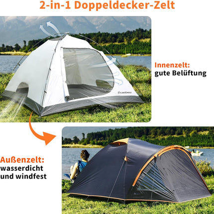 EchoSmile Tent 4 Person Waterproof 5000 mm Dome Tent with Awning Ultralight Camping Tents 3-4 Seasons Camping Tent Bivouac Tent for Trekking, Garden, Festival