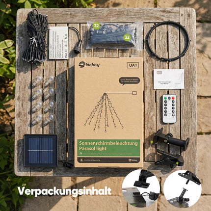 Sekey Parasol Lighting Solar LED Fairy Lights with 136 LEDs & 8 Bulbs, Remote Control 8 Modes, Garden Patio Party Decoration Light for Parasol and Parasol