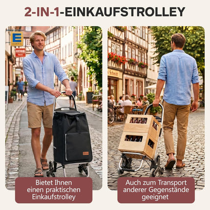 Sekey Shopping Trolley Stair Climber Foldable XXL Shopping Bag with Cooling Compartment, Aluminium Frame, 3 + 3 Wheels, Foldable Shopping Trolley, Shopping Trolley for Stairs and Everyday Life, Black