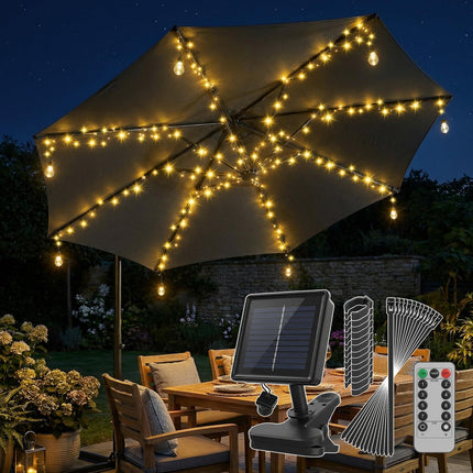 Sekey Parasol Lighting Solar LED Fairy Lights with 136 LEDs & 8 Bulbs, Remote Control 8 Modes, Garden Patio Party Decoration Light for Parasol and Parasol
