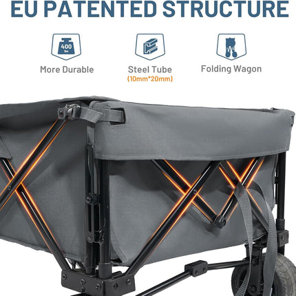 TIMBER RIDGE Handcart Foldable 600L Extra Long with Tailgate | Wide Tyre Brake 180 kg Hand Trolley with Side Pocket Drink Holder Adjustable Handle for All Terrain Camping Shopping