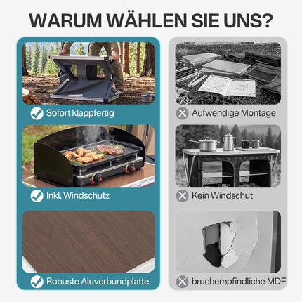 EVER ADVANCED XXL Campingküche Outdoor Faltbar mit Windschutz Campingschrank Klappbar Vorzelt mit Aluminiumgestell & Tragetasche Camping Regal Campingmöbel Küchenbox