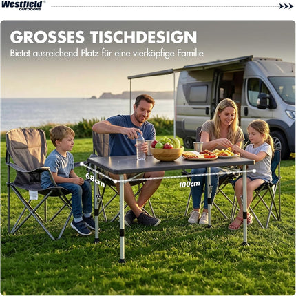 Westfield Outdoors Superb Folding Camping Table, Height Adjustable, Folding Table for 4-8 People, Sturdy Garden Table, Folding Table with Wide Feet for Camping, Caravan & Patio, Grey