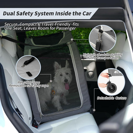 EchoSmile Dog Pram for Small and Medium Dogs up to 20 kg, Off-Road Foldable Dog Buggy with Double Brakes, Seat Belts in Car and Mesh Windows, Grey