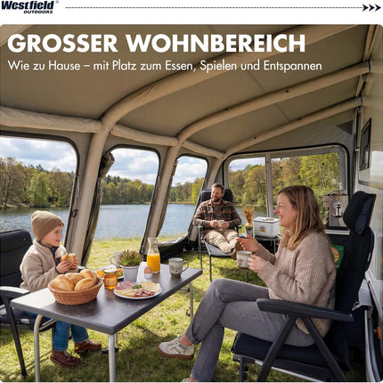 Westfield Outdoors Ceres 7 Inflatable Awning for Caravans, Height 235-260 cm, W 510 x D 250 cm, 3000 mm Hydrostatic Head, UV & Wind Resistant, Removable Walls, One-Point Inflation System, Includes Air