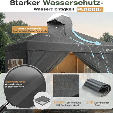 Sekey Pop Up Gazebo Waterproof Stable Winterproof with Side Walls, Folding Gazebo 3 x 3 m, Camping Gazebo Foldable Party Tent with Ventilation, Designer Series 3 x 3 (Grey, 3 x 3 with Side Walls)